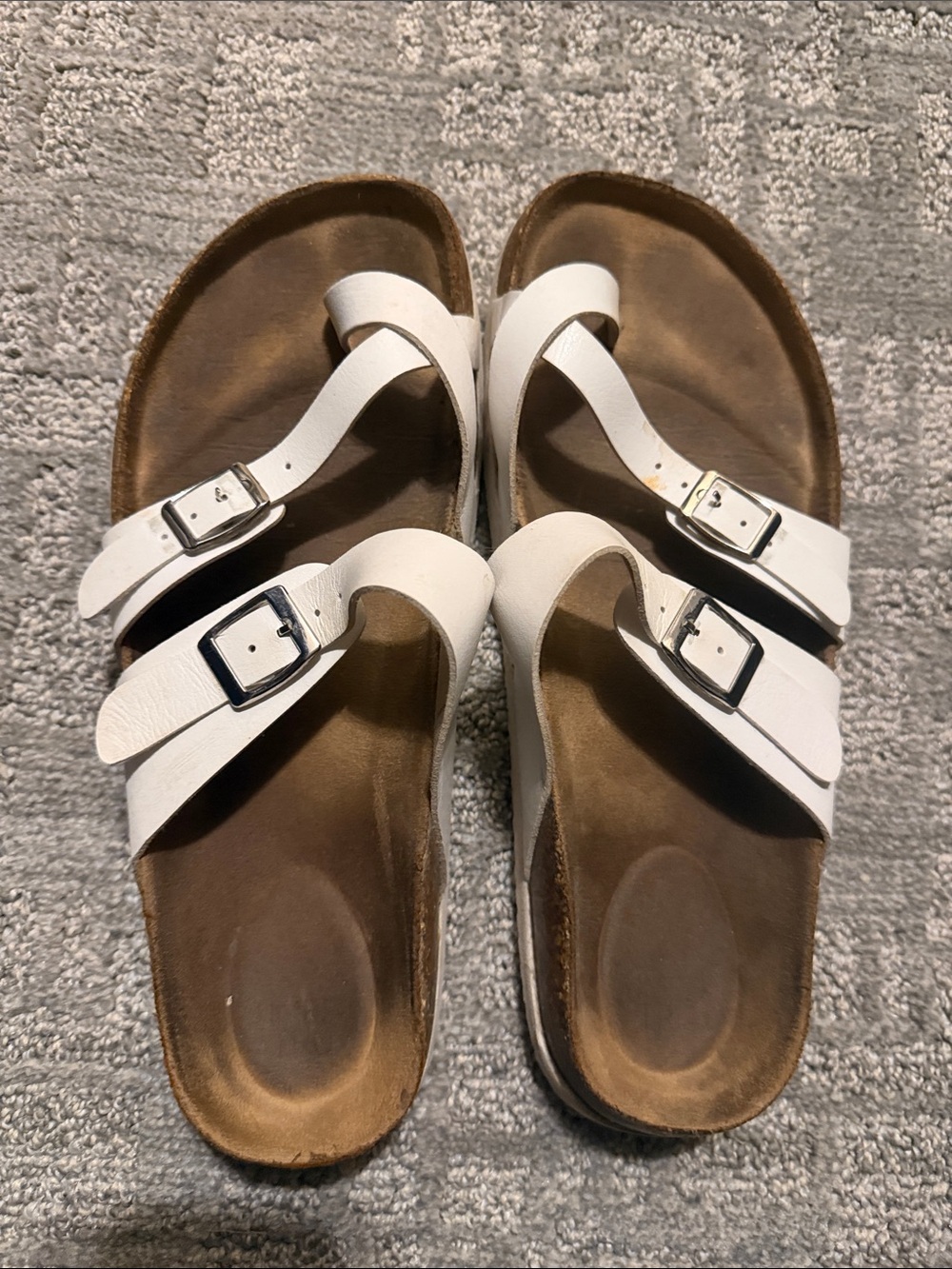 Time and Tru White Double-Buckle Slide Sandals